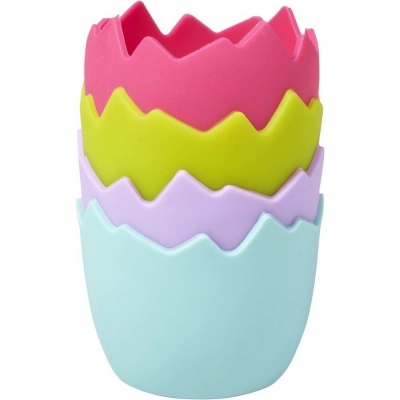 Conjunto de copos coloridos tipo casca de ovo empilhados