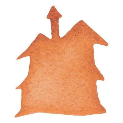 Biscoito em forma de casa castanha clara sobre fundo branco