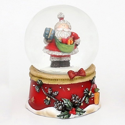 Globo de neve com Pai Natal e base vermelha decorada