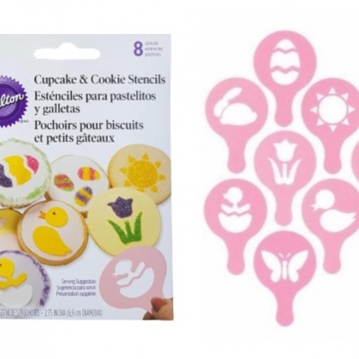 Conjunto de 8 stencils cor-de-rosa para decoração de cupcakes e bolachas com desenhos de Primavera.