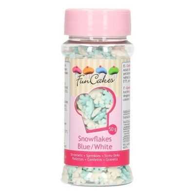 Frasco de granulados FunCakes Snowflakes azul e branco