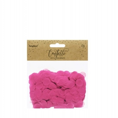 Pacote de confetti rosa de papel em embalagem transparente com rótulo castanho