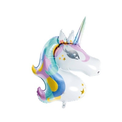 Balão metalizado em forma de unicórnio colorido