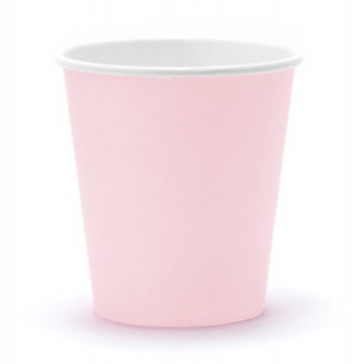 Copo descartável rosa de papel com interior branco