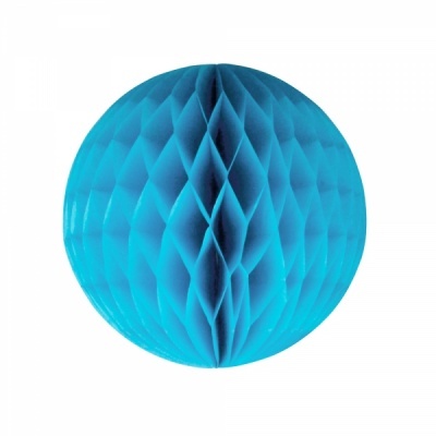 Ornamento decorativo esférico azul de papel com padrão favo de mel