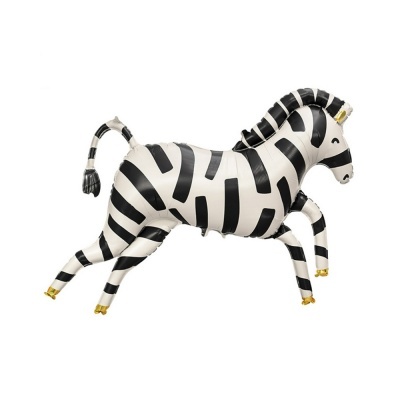 Balão metalizado em forma de zebra às riscas preto e branco com detalhes dourados