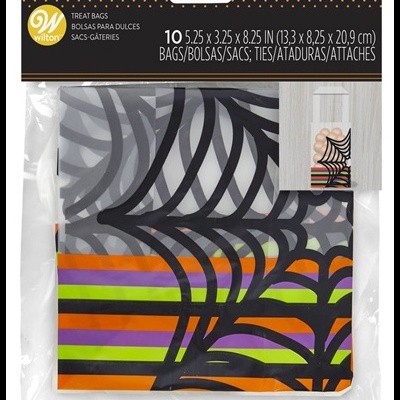 Pacote com 10 sacos decorativos Wilton com teias de aranha e riscas coloridas