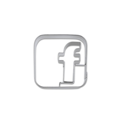 Cortador de bolachas metálico em forma do logótipo do Facebook