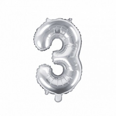 Balão prateado em forma do número 3