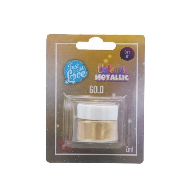 Pó metálico dourado para pintura em embalagem com rótulo colorido