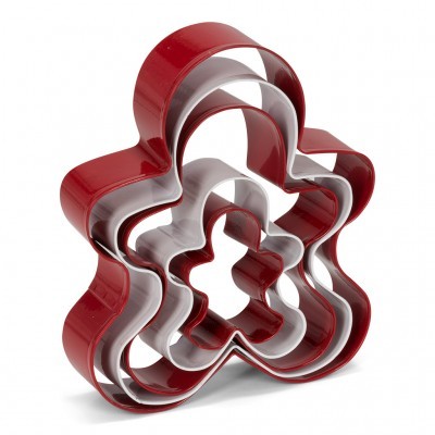 Conjunto de cortadores de biscoitos em forma de boneco de gengibre vermelho e branco