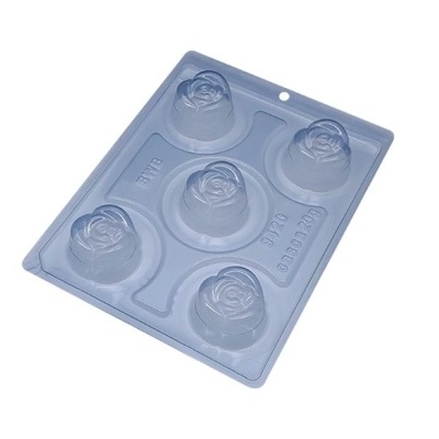 Forma plástica transparente para 5 bombons em formato de rosa