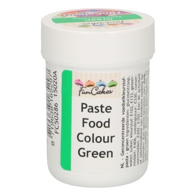 Frasco branco de pasta corante alimentar verde FunCakes com tampa branca