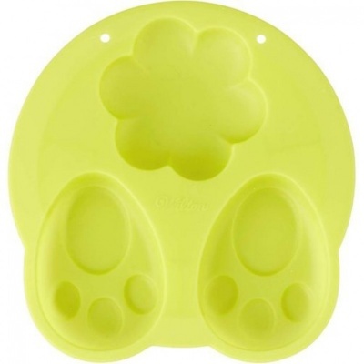 Forma de silicone amarela em formas de flor e pegada