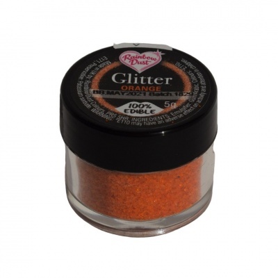 Frasco pequeno de glitter laranja com tampa preta
