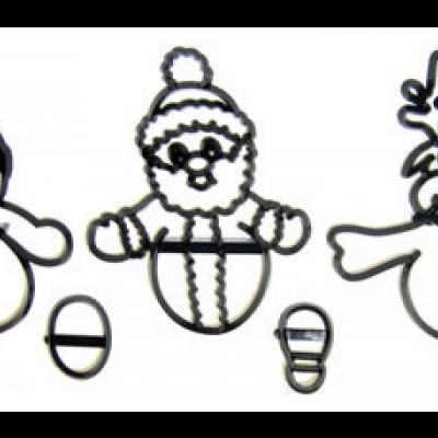 Moldes de decoração de biscoitos Natal boneco de neve, Pai Natal e rena em metal preto