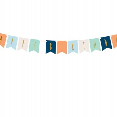 Bandeirola decorativa colorida com texto HAPPY BIRTHDAY