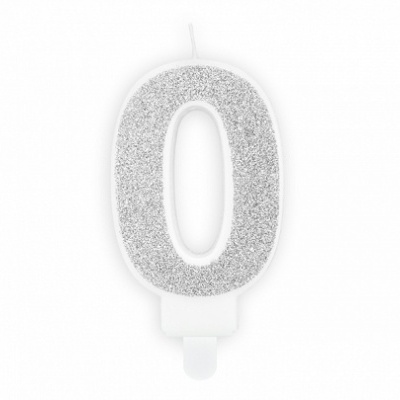 vela número 0 prateada com glitter
