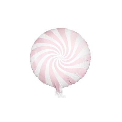 Balão redondo com padrão espiral rosa e branco
