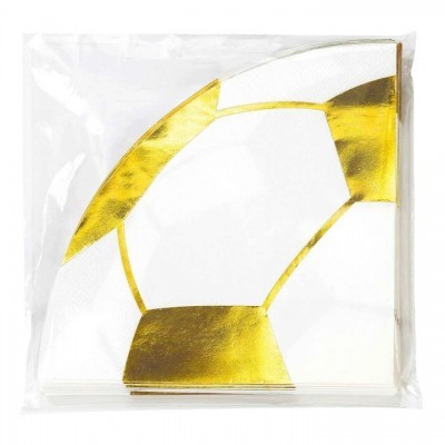 Guardanapos de papel com padrão de futebol branco e dourado