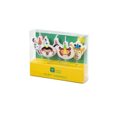 Conjunto de velas para festa com desenhos de animais em caixa transparente