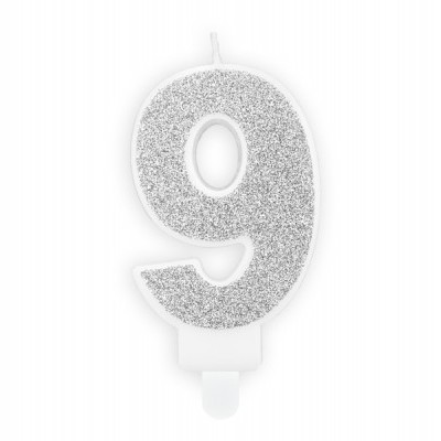 Vela de aniversário número 9 prateada