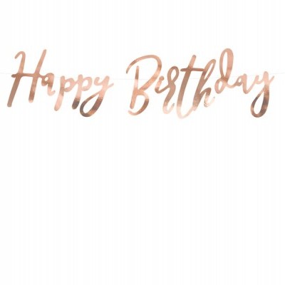 Banner decorativo com a frase Happy Birthday em dourado