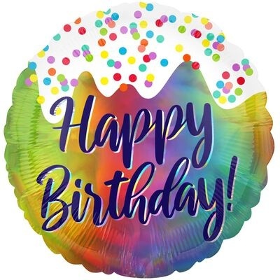 Balão colorido redondo com texto Happy Birthday
