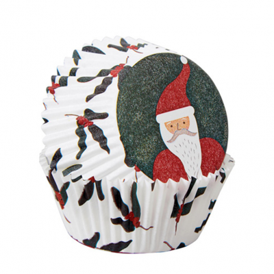 Formas para bolos em papel com decoração de Natal de Pai Natal e azevinho