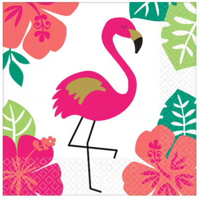 Guardanapo com estampa de flamingo rosa e flores coloridas