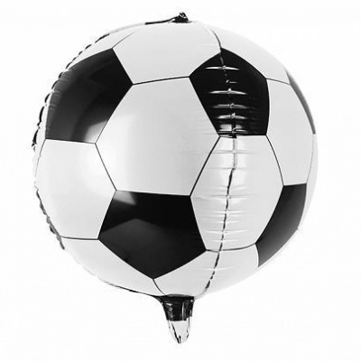 Balão metálico redondo com padrão de bola de futebol em preto e branco