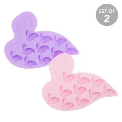 Dois moldes de silicone em forma de cisne, um roxo e outro rosa, para doces ou gelo