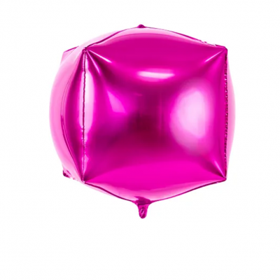 Balão metálico cor de rosa em forma de cubo