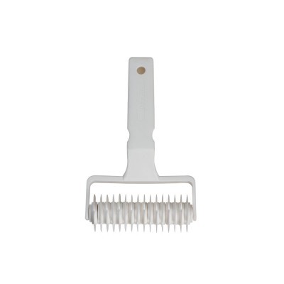 Rodete branco com punho ergonômico e dentes finos em plástico