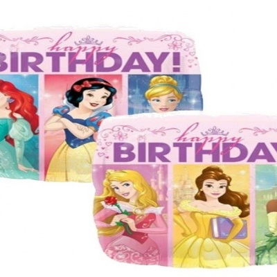 balões de festa com Princesas Disney e texto HAPPY BIRTHDAY