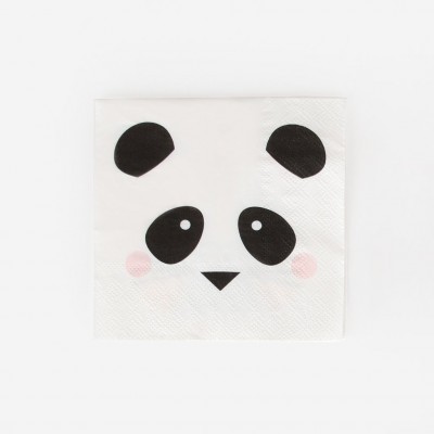 Guardanapo de papel com estampa de rosto de panda em preto e rosa