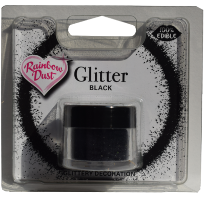 Embalagem de glitter preto com rótulo Rainbow Dust