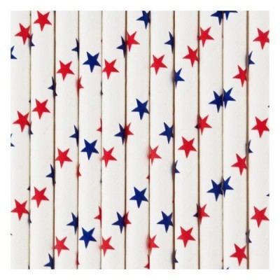 Palhinhas de papel brancas com estrelas vermelhas e azuis
