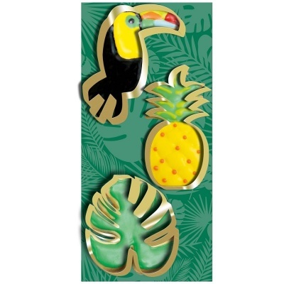 Decoração de parede de tucano, ananás e folha tropical em cores vibrantes