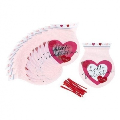 Sacos transparentes em formato de coração para Valentine com texto 'hello Valentine'