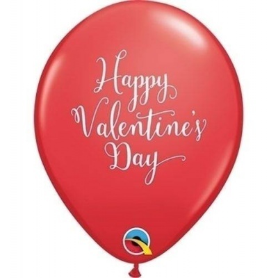 Balão vermelho com frase Happy Valentine's Day e logótipo colorido