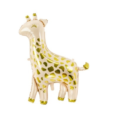 Balão metálico em formato de girafa creme com manchas douradas