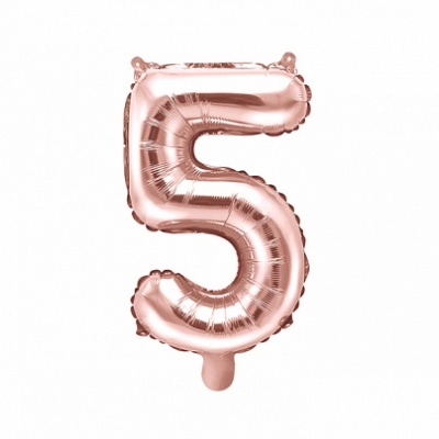 Balao metalizado em forma do número 5 cor rosa ouro