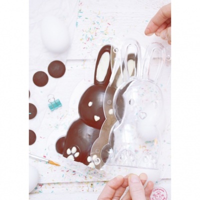 Forma para chocolate de coelho com chocolate e ovo branco