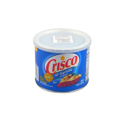 Lata azul de gordura vegetal Crisco com tampa branca