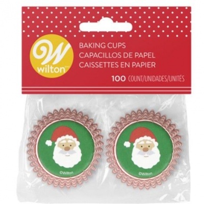 Forminhas de papel para bolos com desenho de Pai Natal em fundo verde