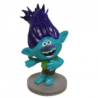 Figura de brinquedo personagem azul com cabelo roxo