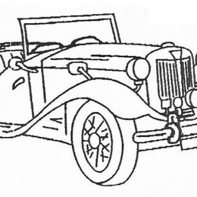 Desenho a preto e branco de carro clássico conversível