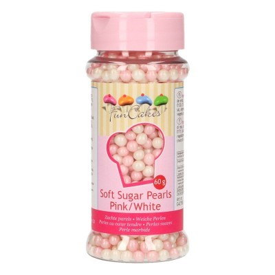 Frasco de pérolas de açúcar rosa e branco FunCakes