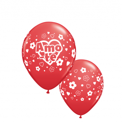 Dois balões vermelhos com decoração floral e a frase Amo-te